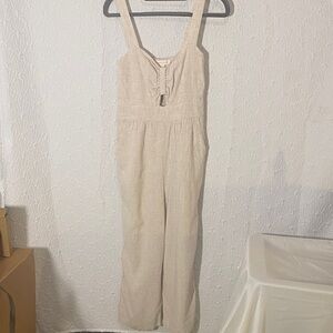 Elegant Beige Jumpsuit Linen Blend Everyday Youthful Wear Casual to Cocktail